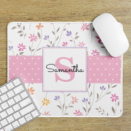 Gemonogrammeerde Roze Wilde Bloemen Muismat