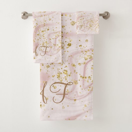 Gemonogrammeerde Roze Witte Marmer Werveling Goude Bad Handdoek (Insitu)