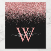 Gemonogrammeerde Roze Zwarte Elegante Script Naam Wijn Etiket (Enkel label)