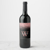 Gemonogrammeerde Roze Zwarte Elegante Script Naam Wijn Etiket (Voorkant)