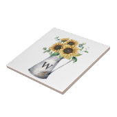 Gemonogrammeerde Rustieke Herfst Zonnebloem Vaas Tegeltje (Zijkant)