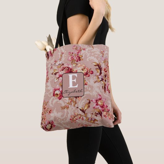 Gemonogrammeerde stijlvolle vintage Initiaal Bloem Tote Bag (Dichtbij)