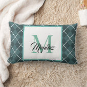 Gemonogrammeerde turquoise ruitvormige plaid sierk kussen (Deken)
