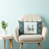 Gemonogrammeerde turquoise ruitvormige plaid sierk kussen (Stoel)