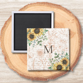 Gemonogrammeerde Vintage Landelijke Zonnebloem Dec Magneet