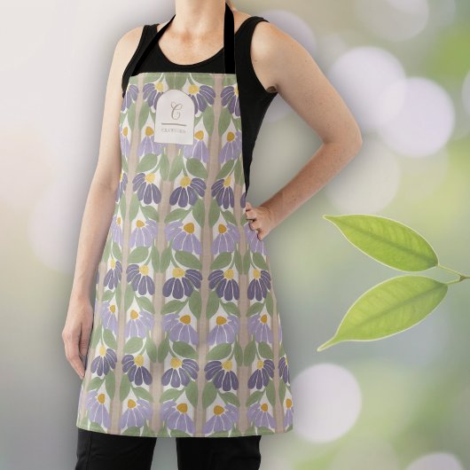 Gemonogrammeerde vintage paarse bloemenschort schort