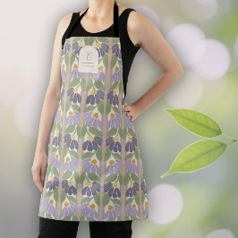 Gemonogrammeerde vintage paarse bloemenslopen  schort