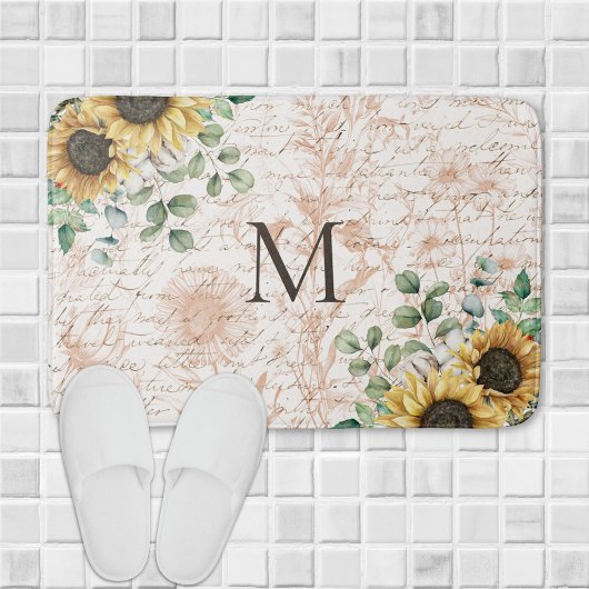 Gemonogrammeerde Vintage Rustieke Zonnebloem Decou Badmat