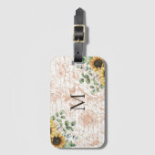 Gemonogrammeerde Vintage Rustieke Zonnebloem Decou Bagagelabel (Voorkant (verticaal))