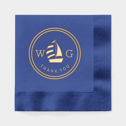 Gemonogrammeerde zeilboot Monogram 2 Initiële Dank Folie Servetten (Voorkant)