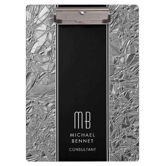 Gemonogrammeerde Zilveren Metallic Folie Klembord (Voorkant)