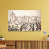 Gemontebanken en Promenaders op de Pont Canvas Afdruk (Insitu (Woonkamer))