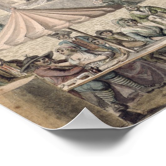 Gemontebanken en Promenaders op de Pont Poster (Hoek)