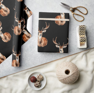 Gemonteerd Herten Head Wildlife Zwart Cadeaupapier