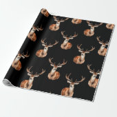 Gemonteerd Herten Head Wildlife Zwart Cadeaupapier (Uitgerold)