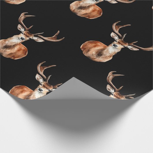 Gemonteerd Herten Head Wildlife Zwart Cadeaupapier (Hoek)
