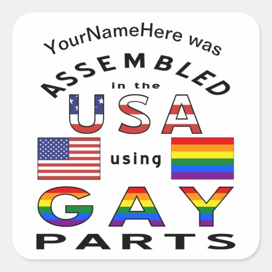 Gemonteerd in de VS met behulp van homodelen Geper Vierkante Sticker (Voorkant)