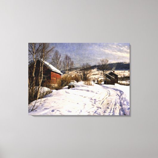 Gemonteerd - Winterlandschap in Lillehammer Canvas Afdruk (Voorkant)