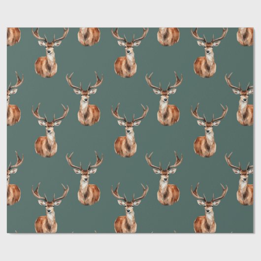 Gemonteerde Herten Hoofd Wildlife Groene Vakantie Cadeaupapier (Vlak)
