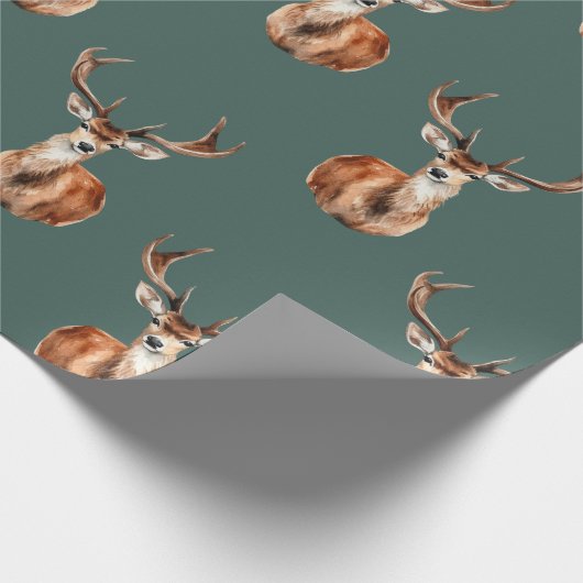 Gemonteerde Herten Hoofd Wildlife Groene Vakantie Cadeaupapier (Hoek)