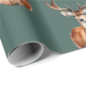 Gemonteerde Herten Hoofd Wildlife Groene Vakantie Cadeaupapier (Rol Hoek)