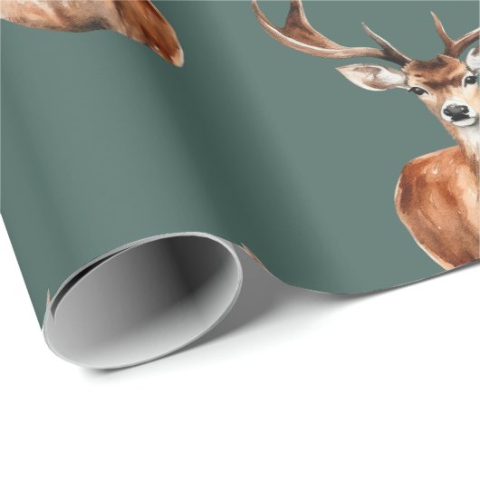 Gemonteerde Herten Hoofd Wildlife Groene Vakantie Cadeaupapier (Rol Hoek)