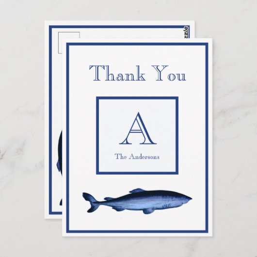 Gemonteerde marineblauwwitte haaienkust briefkaart (Voorkant / Achterkant)