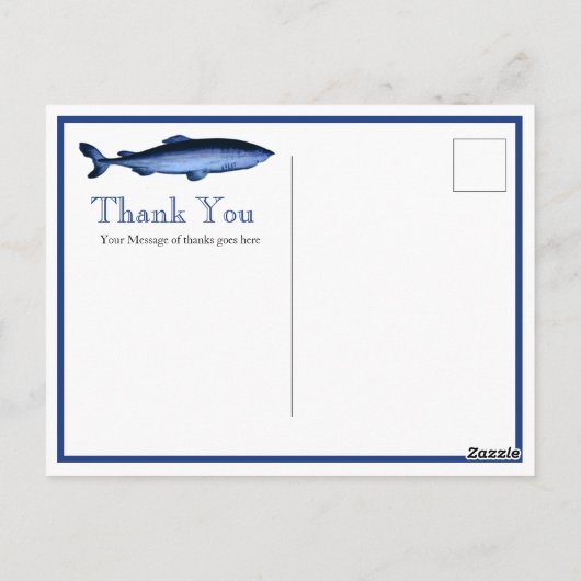 Gemonteerde marineblauwwitte haaienkust briefkaart (Achterkant)