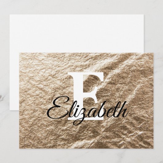  gemorste monogramtypografie goudpapier feestdagenkaart (Voorkant / Achterkant)