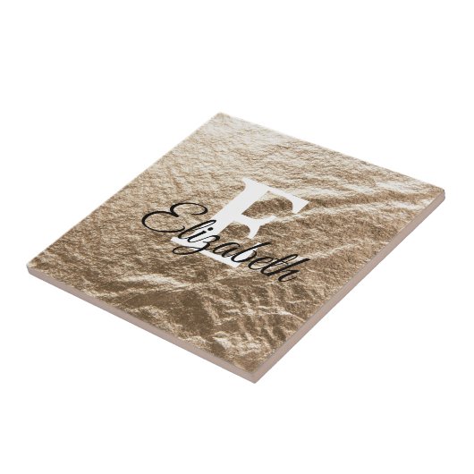  gemorste monogramtypografie goudpapier tegeltje (Zijkant)