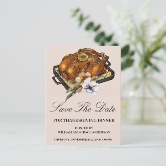 Gemoste Turkije Floral Save the Date Thanksgiving Briefkaart (Staand voorkant)