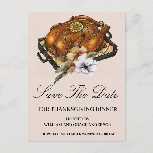 Gemoste Turkije Floral Save the Date Thanksgiving Briefkaart (Voorkant)