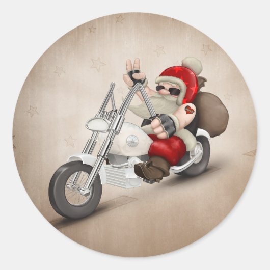 Gemotoriseerde kerstman ronde sticker (Voorkant)