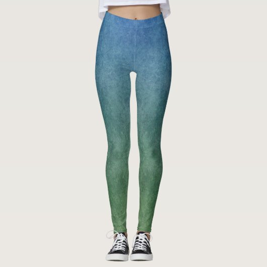Gemottled Blauw naar Groene Gradiënt Leggings (Voorkant)