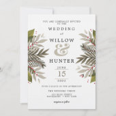 Gemoute botanische moss Grey & Red Wedding Kaart (Voorkant)