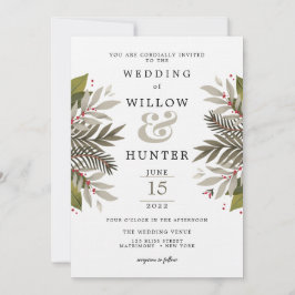 Gemoute botanische moss Grey & Red Wedding Kaart