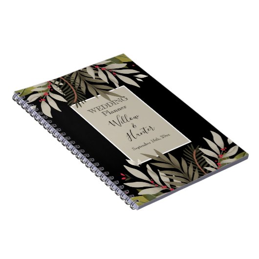 Gemoute botanische stoffen op de zwarte bruiloft notitieboek (Rechterzijde)