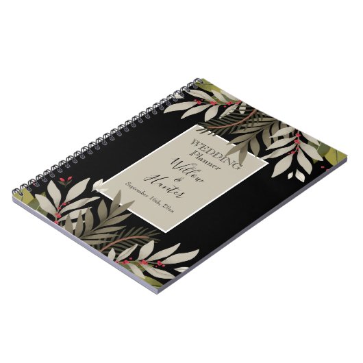 Gemoute botanische stoffen op de zwarte bruiloft notitieboek (Linkerzijde)