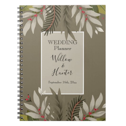 Gemoute botanische stoffen op Tan Wedding Planner Notitieboek (Voorkant)