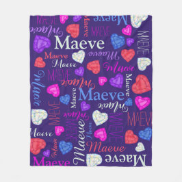 Gemstenen harten aangepaste naam Maeve roze blauw Fleece Deken