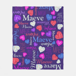 Gemstenen harten aangepaste naam Maeve roze blauw Fleece Deken