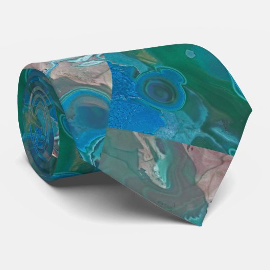 Gemstone Abstract Patroon Dark Blue Green Gem Stropdas (Opgerold)