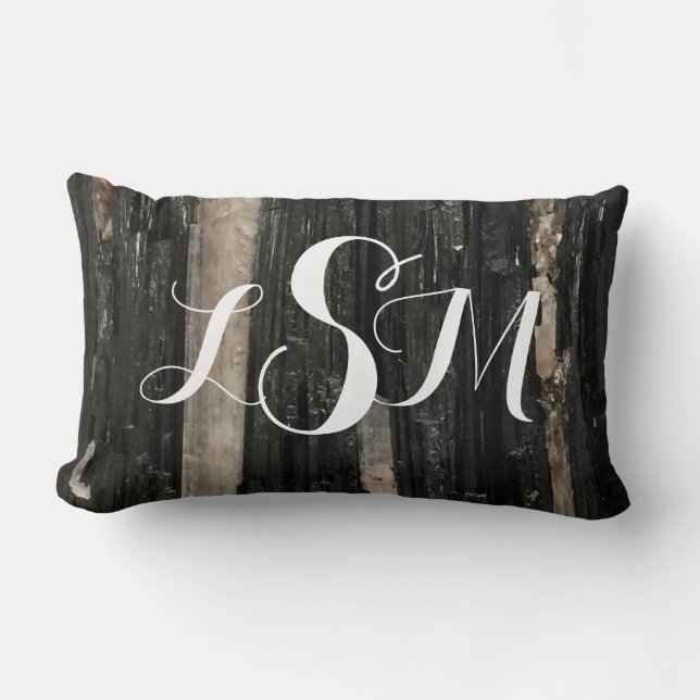 Gemstone Black en White Striped Gem Add Monogram Kussen (Voorkant)