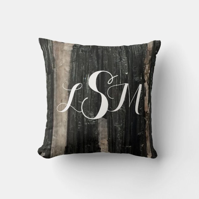 Gemstone Black en White Striped Gem Add Monogram Kussen (Voorkant)