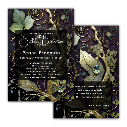 Gemstone Botanical, Elegant, Plum, Sage Invitation Kaart