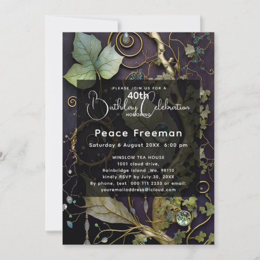 Gemstone Botanical, Elegant, Plum, Sage Invitation Kaart (Voorkant)