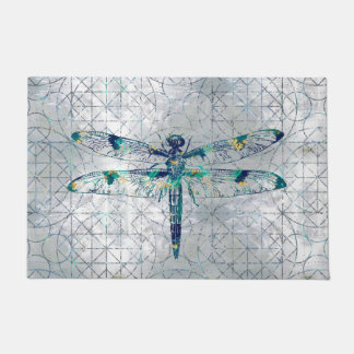 Gemstone Dragonfly op heilig geometriepatroon Deurmat