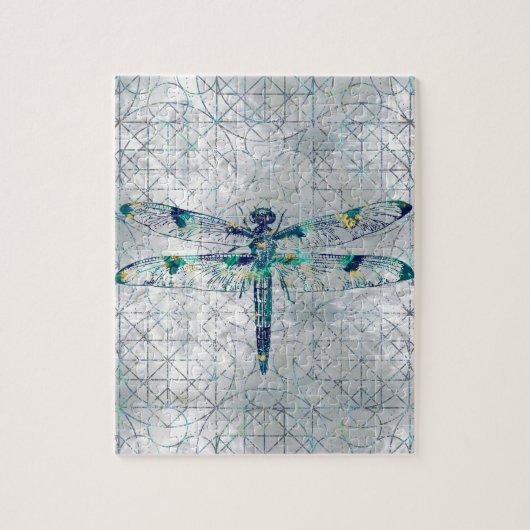 Gemstone Dragonfly op heilig geometriepatroon Legpuzzel (Verticaal)