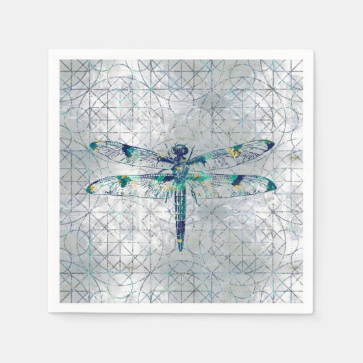 Gemstone Dragonfly op heilig geometriepatroon Servet (Voorkant)