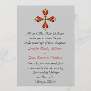 Gemstone Heart Cross Wedding Invitation Kaart